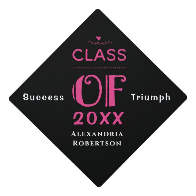Graduate Class Grad Elegant Pink Typography Graduation Cap Topper (Front)