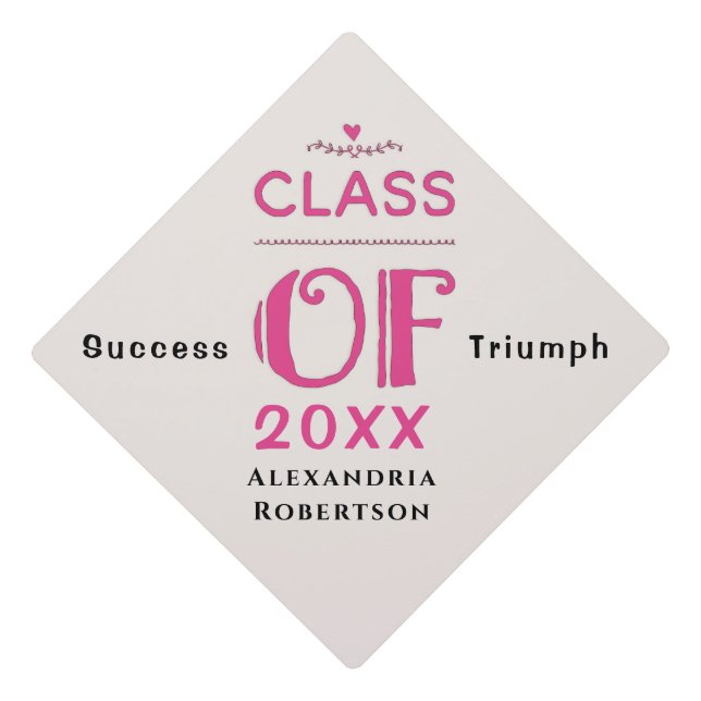 Graduate Class Grad Elegant Pink Typography Graduation Cap Topper (Front)