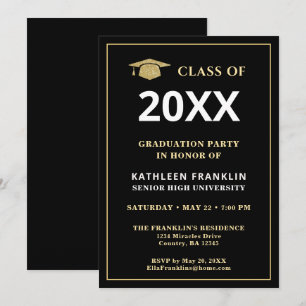 Graduate Class Graduation Gold Black Elegant Invitation