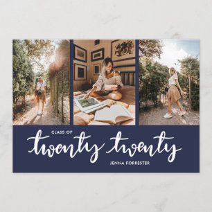 Graduate Class of 2020 Three Photos Navy Blue Invitation