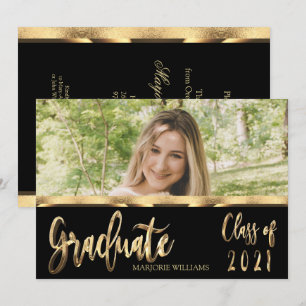 Graduate Class of 2021 Black and Gold Script Invitation
