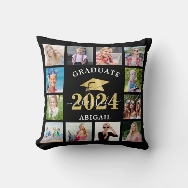 Graduate Class of 2021 Photo Collage Keepsake Throw Pillow (Front)