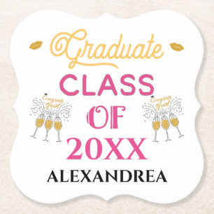 Graduate Class of 2022 Congrats Gold Personalize Paper Coaster