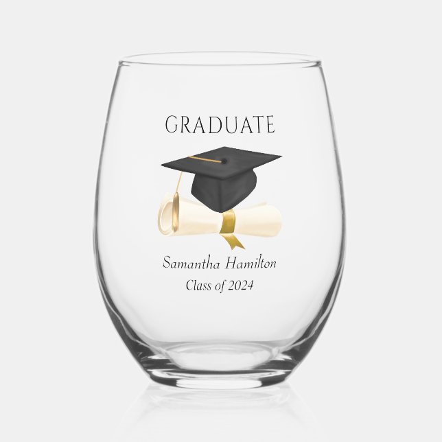 Graduate Class of 2024 Personalized Stemless Wine Glass (Front)