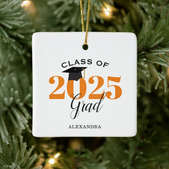 Graduate Class of 2025 Modern Orange Ceramic Ornament (Tree)