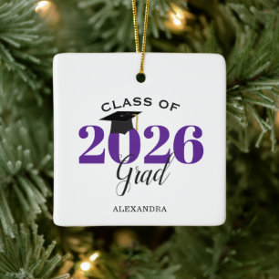 Graduate Class of 2026 Modern Purple Ceramic Ornament
