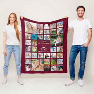 Graduate Class of Burgundy Maroon 35 Photo Collage Fleece Blanket