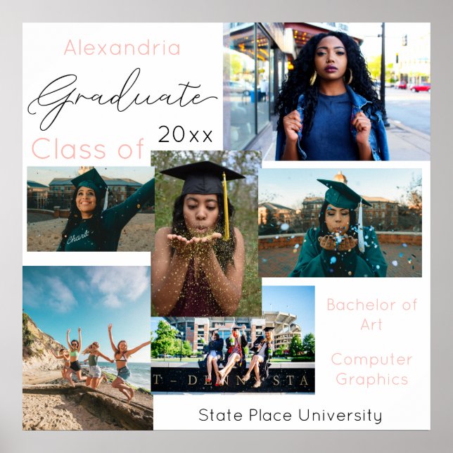 Graduate Class of College Photo 3- White Poster (Front)