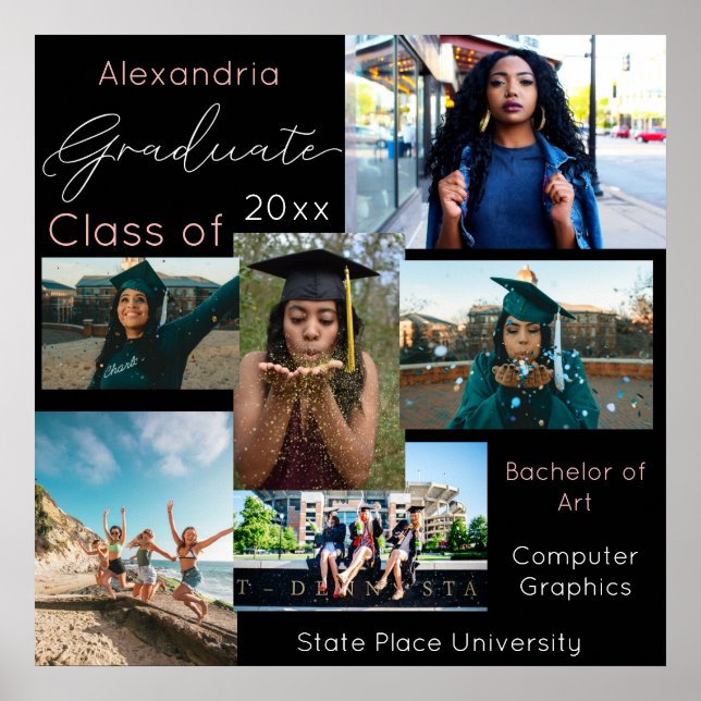 Graduate Class of College Photo Collage 3- Black Poster (Front)