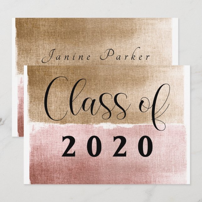 Graduate Class of Gold and Pink Modern Graduation Announcement (Front/Back)