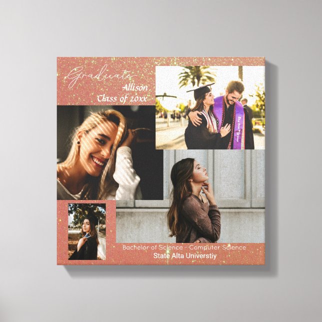 Graduate Class of Photo Collage Pink Glitter Canvas Print (Front)
