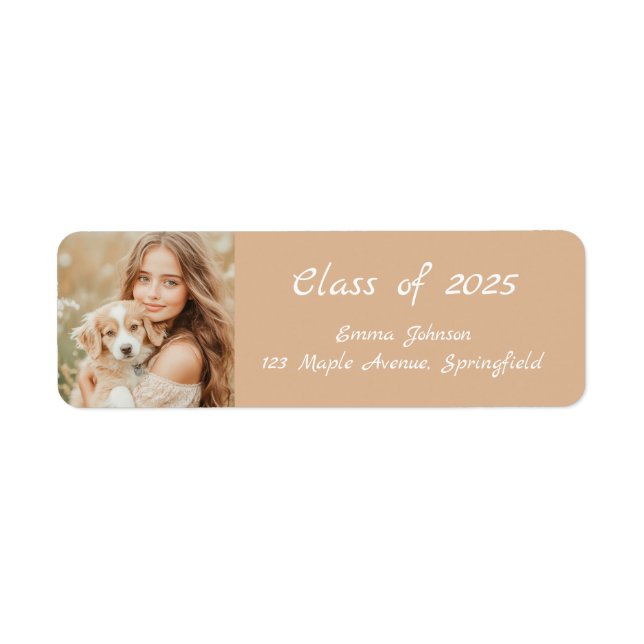 Graduate Class Photo Return Address Label Beige (Front)
