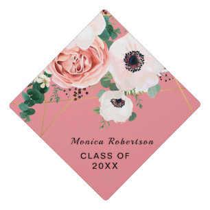 Graduate Class Pink Floral Flowers Graduation Cap Topper