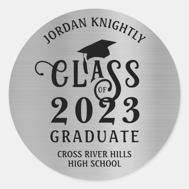 Graduate Class Year Custom Colour Faux Silver Foil Classic Round Sticker (Front)