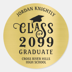 Graduate Class Year Custom Colour on Faux Gold Foi Classic Round Sticker