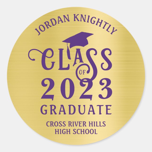 Graduate Class Year Custom Colour on Faux Gold Foi Classic Round Sticker (Front)