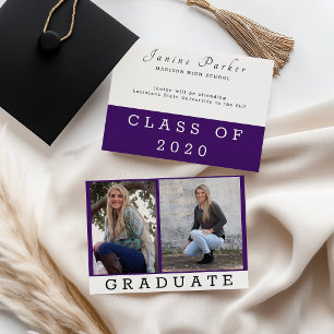 Graduate Classic Purple Add Two Photos Custom Announcement