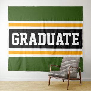 GRADUATE Collegiate Green Black Yellow Stripes Tapestry