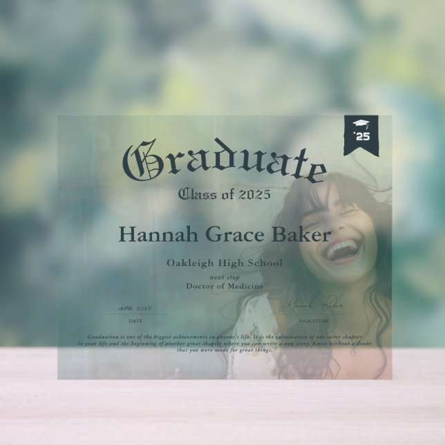 Graduate Commemorative Keepsake Diploma Acrylic Sign (Neutral)