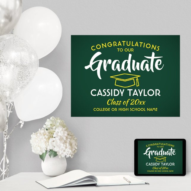 Graduate Congrats Elegant Green & Gold Graduation Poster (Creator Uploaded)
