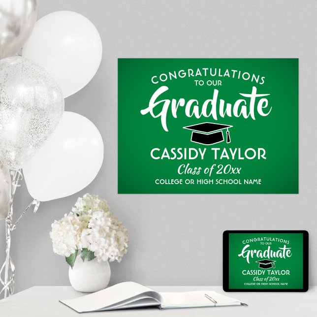 Graduate Congrats Elegant Green & White Graduation Poster (Creator Uploaded)