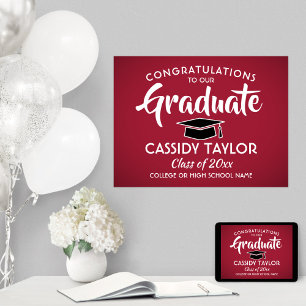 Graduate Congrats Elegant Red and White Graduation Poster