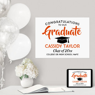Graduate Congrats Orange, White & Black Graduation Poster