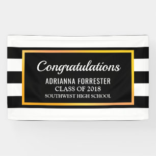 Graduate Congratulations Black White Stripes Banner