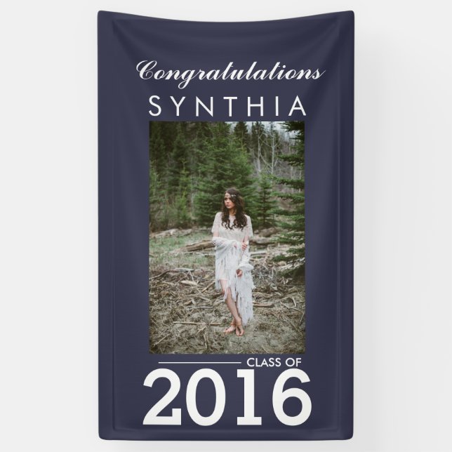 Graduate Congratulations Navy Blue Photo Yard Sign (Vertical)