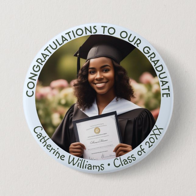 Graduate Congratulations Photo Graduation Keepsake 3 Inch Round Button (Front)