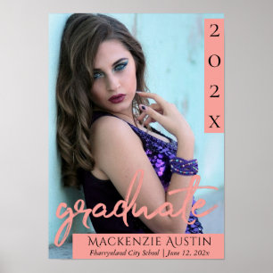 Graduate Coral Script   Trendy Grad Photo Keepsake Poster