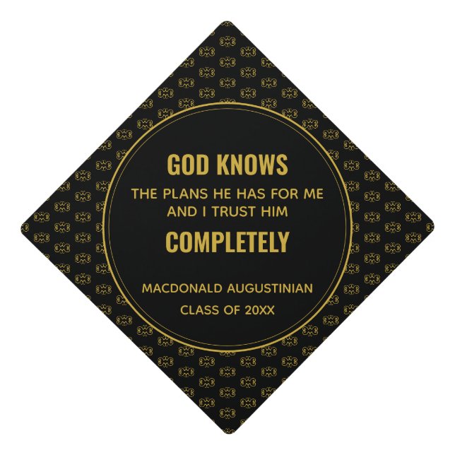 Graduate Custom GOD KNOWS THE PLANS Christian Graduation Cap Topper (Front)
