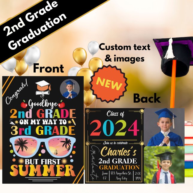 Graduate Custom Text & Images 2nd Grade Graduation Announcement Postcard (Creator Uploaded)