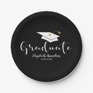Graduate Cute Calligraphy Grad Cap Graduation Paper Plate