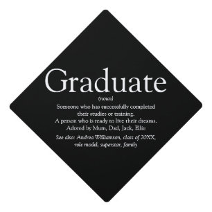 Graduate Definition Fun Modern Black And White Graduation Cap Topper