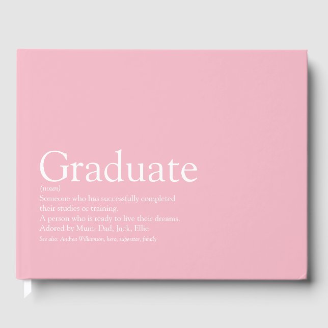 Graduate Definition Girly Pink Modern Guest Book (Front)