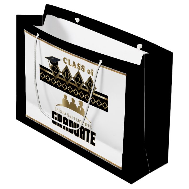 Graduate - DIY Year and Name - Black Large Gift Bag (Front Angled)