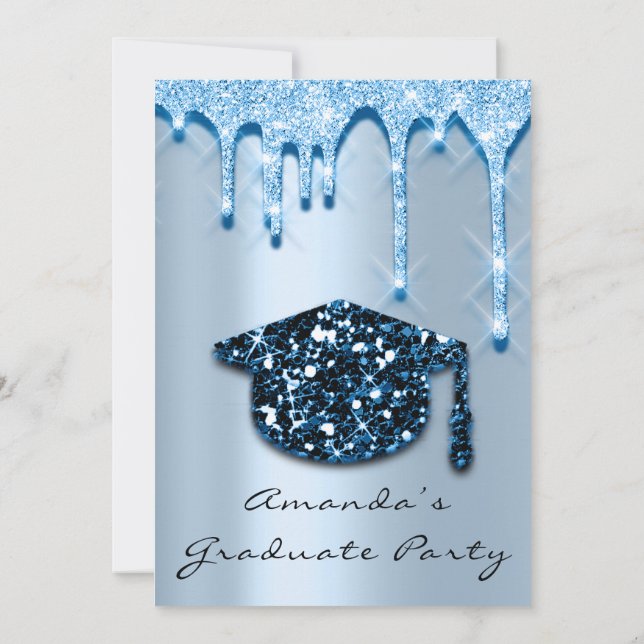 Graduate Drips Blue  Navy Cap3D Effect Glam 🎉 Invitation (Back)