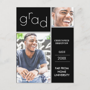 Graduate Dual Photo Black Announcement Postcard