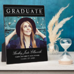 Graduate Elegant Black Photo Keepsake Plaque<br><div class="desc">A striking black graduation plaque featuring Graduate in sophisticated spaced serif type above a senior portrait, with the graduate's name in flowing script and the school name and class year in white below. The dramatic black background makes the photo and typography pop. Customize with a favourite portrait and details for...</div>