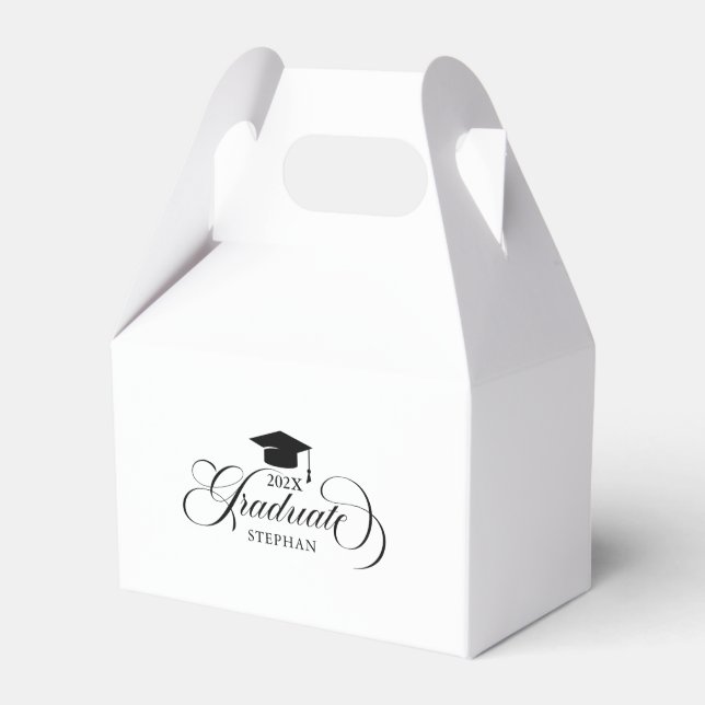 Graduate Elegant Black Script Typography Favor Box (Front Side)