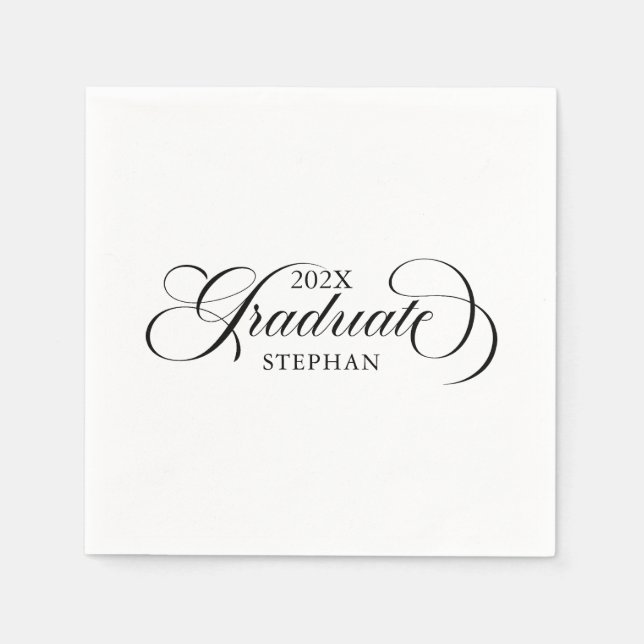 Graduate Elegant Black Script Typography Napkin (Front)