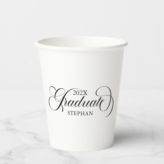 Graduate Elegant Black Script Typography Paper Cups (Front)