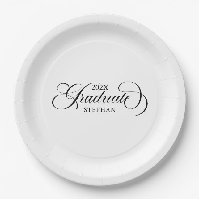 Graduate Elegant Black Script Typography Paper Plate (Front)