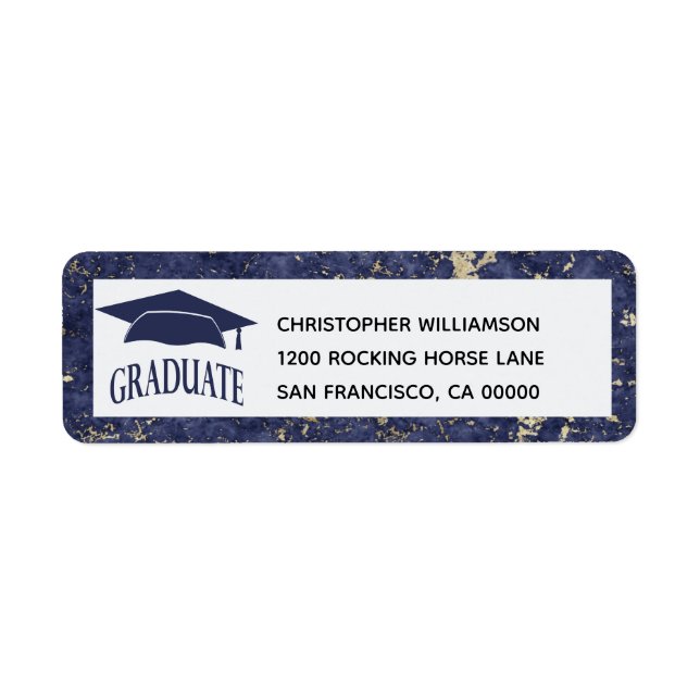 Graduate Elegant Blue White Marble (Front)