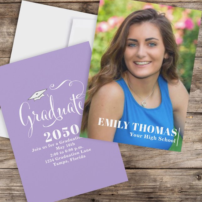 Graduate Elegant Calligraphy Script Pink Photo Invitation (Creator Uploaded)