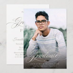 Graduate Elegant Foil Silver Script Grad Party Invitation