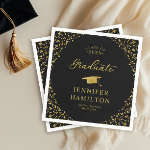 Graduate Elegant Gold Black Graduation Napkin