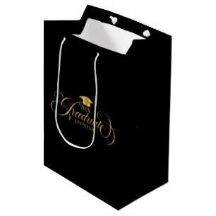 Graduate Elegant Gold Black Script Typography Medium Gift Bag