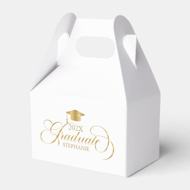 Graduate Elegant Gold Script Typography Favor Box (Front Side)